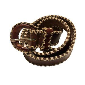 WESTERN BOHO LEATHER BRAIDED BELT SIZE M MADE IN INDIA BROWN WOMENS